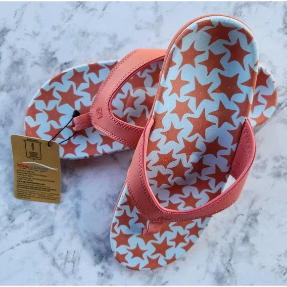 Spenco Women's Total Support Recovery Flip Flops Size 11 Coral Star Print NWT - Picture 1 of 7
